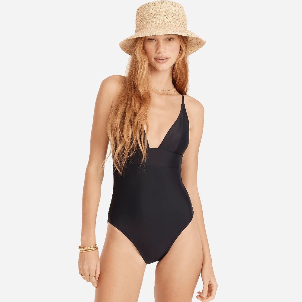 J. Crew Plunge One Piece Bathing Suit in Navy